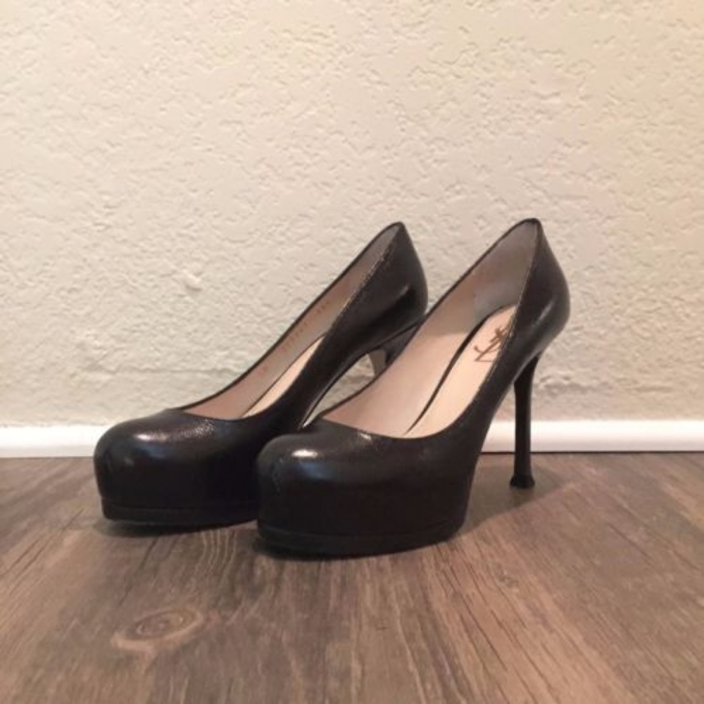 YSL Tribute Two 80 Black Leather Heels